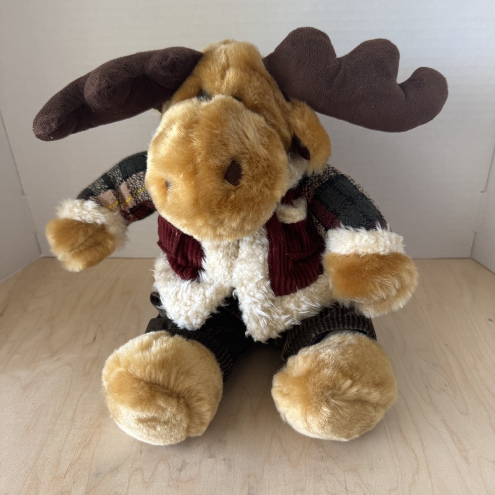 Dan Dee Collectors Choice Holiday Moose Plush Stuffed Animal Plaid Corduroy 16in